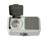 Блок  роз с/з с крышкой+ 1 кл выкл серый ОП Пралеска АКВА IP54 16А (В-РЦ-657(03))