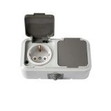 Розетка с/з 2-ая с крышкой серый ОП Пралеска АКВА IP54 16А (РА16-303(03))
