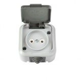 Розетка б/з с крышкой серый ОП Пралеска АКВА IP54 16А (РА16-296(03))