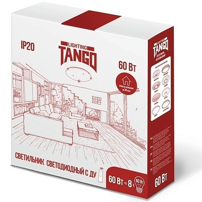 Светильник LED настенно-потолочный "ВИСКИ" 60Вт НББД-RC-P-1 (390*75мм, основание 350мм) с ИК ДУ TANGO РОССИЯ ЦВЕТНАЯ УПАКОВКА