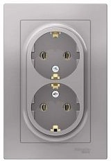 Розетка 2-я с/з алюминий СП, 16А (в сборе) ATLAS