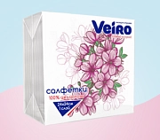 Салфетки бумажные "VEIRO", р-р 24×24см, 1-сл, белые с рисунком "Ветка яблони", упак 50шт (1/90)