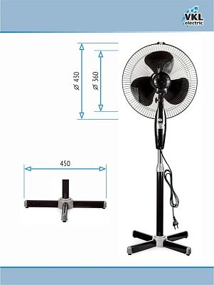Вентилятор напольный VGF-01 Black, 40 Вт, 3 режима, 90º поворот, чёрный VKL electric (4)