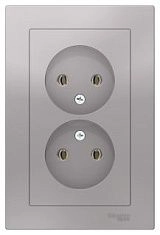 Розетка 2-я б/з алюминий СП, 16А (в сборе) ATLAS