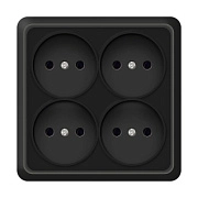 Розетка 4-ая квадратная б/з черный ОП 16А, 220В Олимп