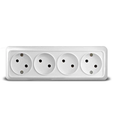 Розетка 4-ая б/з белый ОП 16А, 220В Олимп (1162)