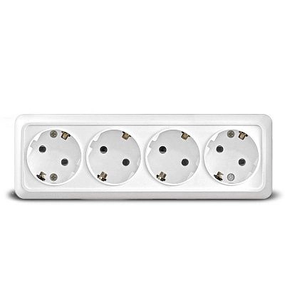 Розетка 4-ая с/з белый ОП 16А, 220В Олимп (1163)