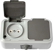 Розетка б/з 2-ая с крышкой серый ОП Пралеска АКВА IP54 16А (РА16-302(03))