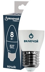 Лампа светодиодная 8W E27 свеча 4000K 220V (LED PREMIUM C37-8W-E27-W) Включай РОССИЯ
