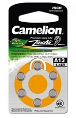 Батарейка для слухового аппарата 13 / ZA13 / PR48 Camelion BL-6 Mercury Free (A13-BP6 (0%Hg)