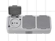 Розетка б/з 3-ая с крышкой сер ОП Пралеска АКВА IP54 16А (РА16-0131(03))