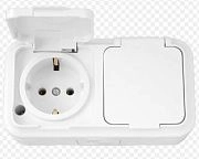 Розетка 2-ая с/з с крышкой белый Минск ОП (РА16-213) IP54
