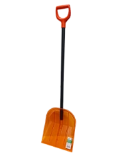 Лопата снеговая поликарбонат 340*385мм оранжевая, стальной черенок в ПВХ оболочке D=32мм, V-ручка В приДАЧУ