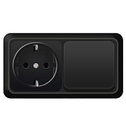 Блок комб. ОП гориз (1кл. выкл + розетка с/з) Олимп черный