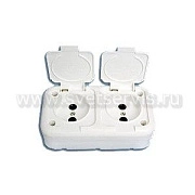 Розетка 2-ая б/з с крышкой белый Минск ОП (РА16-221) IP54