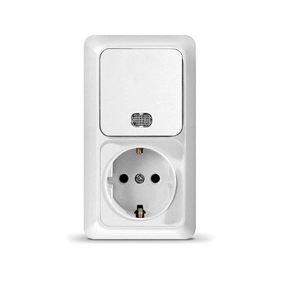 Блок комб. ОП верт (1кл. выкл с подсв + розетка с/з) Олимп О0039