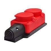 Колодка двухместная с заглушками с/з каучук 16А 250В IP44 КРАСНАЯ "Компакт" Универсал
