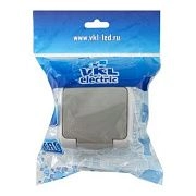 Розетка с/з с крышкой серый ОП 16А, IP54 VKL electric (1/10/120)