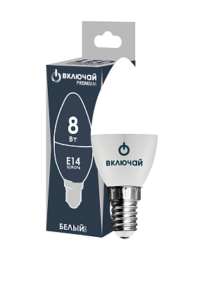 Лампа светодиодная 8W E14 свеча 4000K 220V (LED PREMIUM C37-8W-E14-W) Включай