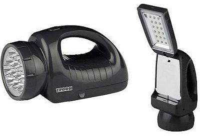Фонарь-прожектор аккумуляторный TSP12, 12+18LED, 2 режима, ЗУ (4V 3 Ач), 220V, IP20 ТРОФИ