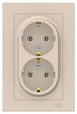 Розетка 2-я с/з бежевый СП, 16А (в сборе) ATLAS