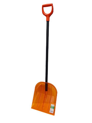 Лопата снеговая поликарбонат 340*385мм оранжевая, стальной черенок в ПВХ оболочке D=32мм, V-ручка В приДАЧУ