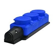 Колодка трехместная с заглушками с/з каучук 16А 250В IP44 СИНЯЯ "Компакт" Универсал