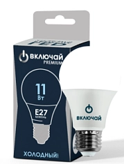 Лампа светодиодная 11W E27 А60 6500K 220V (LED PREMIUM А60-11W-E27-WW) Включай РОССИЯ