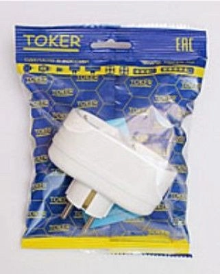 Двойник TOKER (с з/з контактом, 16А, белый), 2Т2 в индивидуальной упаковке