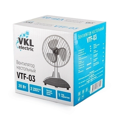 Вентилятор настольный VTF-03 Gray, 20 Вт, 2 режима, 220 В, серый VKL electric (1/12)