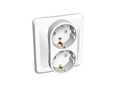 Розетка 2-ая с/з белый СП, 16А, 220В (РС 16-007В) Этюд