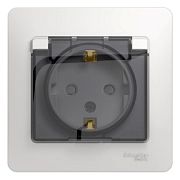 Розетка с/з з/ш с крышкой белый СП, 16А IP44 ( в сборе с рамкой) GLOSSA