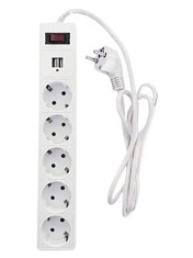 Сет.фильтр 5*1,8м 2хUSB (1х1А, 1х1А), с з/к (белый) TANGO 10А (1/20)