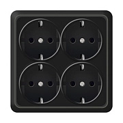 Розетка 4-ая квадратная с/з черный ОП 16А, 220В Олимп