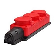 Колодка трехместная с заглушками с/з каучук 16А 250В IP44 КРАСНАЯ "Компакт" Универсал