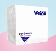Салфетки бумажные "VEIRO", р-р 24×24см, 1-сл, белые, упак 100шт (1/45)