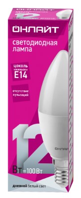 Лампа светодиодная 12W E14 свеча 6500K 1020Lm 220V (OLL-C37-12-230-6.5K-E14-FR) ОНЛАЙТ
