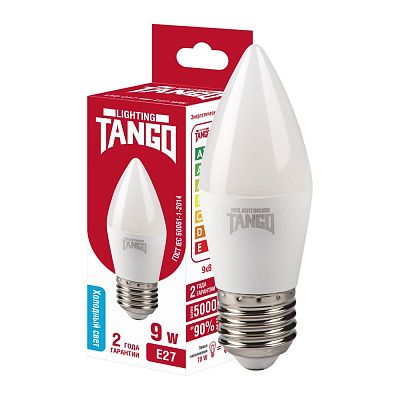 Лампа светодиодная 9W E27 свеча 6500K 220V (TANGO LED C37-9W-E27-WW) TANGO