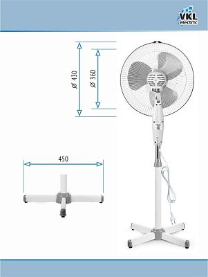 Вентилятор напольный VGF-01 Gray, 40 Вт, 3 режима, 90º поворот, серый VKL electric (4)
