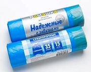 Мешки для мусора с завязками 35л РОМАШКА СУПЕРПРОЧНЫЕ, ПВД, р-р 50х60, 18мкр, аромат - лаванда, синие (рулон 15шт)