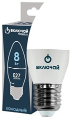 Лампа светодиодная 8W E27 свеча 6500K 220V (LED PREMIUM C37-8W-E27-WW) Включай РОССИЯ