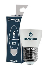 Лампа светодиодная 6W E27 свеча 4000K 220V (LED PREMIUM C37-6W-E27-W) Включай РОССИЯ