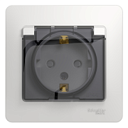 Розетка с/з з/ш с крышкой белый СП, 16А IP44 ( в сборе с рамкой) GLOSSA