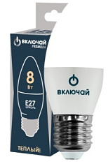 Лампа светодиодная 8W E27 свеча 3000K 220V (LED PREMIUM C37-8W-E27-N) Включай РОССИЯ
