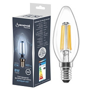Лампа светодиодная 8W E14 свеча FLM 6500K 220V филамент прозрачный ( PREMIUM FLM-C35-8W-E14-WW) Включай
