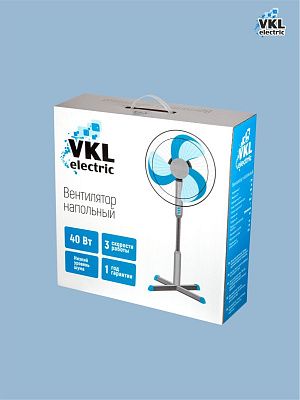 Вентилятор напольный VGF-01 Blue, 40 Вт, 3 режима, 90º поворот, синий VKL electric (4)