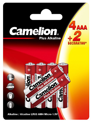 LR 03 / ААА NEWCamelion Plus Alkaline BL*4+2 (батарейка, 1,5В) 