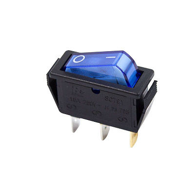 Выключатель клавишный 250V ON-OFF, 15А (1*3с), синий с подсветкой REXANT